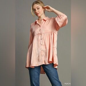 Elegant Peach Women's Blouse Button Down Tunic Top